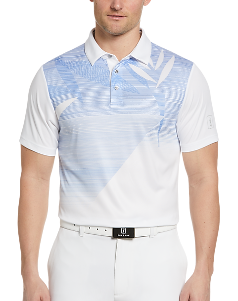 PGA Tour Classic Fit Printed Polo, White Asymmetric Tropical 3 PGA Tour Classic Fit Printed Polo, White Asymmetric Tropical