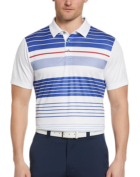 PGA Tour Classic Fit Printed Polo, White Energy Stripe 3 PGA Tour Classic Fit Printed Polo, White Energy Stripe