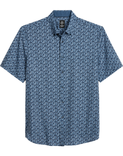 Michael Strahan Modern Fit 4-Way Stretch Short Sleeve Sport Shirt, Navy & Wine Floral
