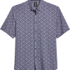 Michael Strahan Modern Fit 4-Way Stretch Short Sleeve Sport Shirt, Navy & Blue Floral -Dress Shirts Sales MW40 6NX6 01 MICHAEL STRAHAN NAVY MAIN