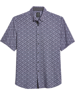 Michael Strahan Modern Fit 4-Way Stretch Short Sleeve Sport Shirt, Navy & Blue Floral