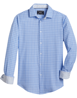 Report Collection Modern Fit Four-Way Stretch Sport Shirt, Medium Blue Check