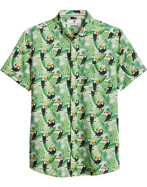 Report Collection Modern Fit Four-Way Stretch Short Sleeve Sport Shirt, Light Green Toucan Bird 3 Report Collection Modern Fit Four-Way Stretch Short Sleeve Sport Shirt, Light Green Toucan Bird