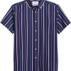 Report Collection Modern Fit Four-Way Stretch Short Sleeve Sport Shirt, Navy Stripe