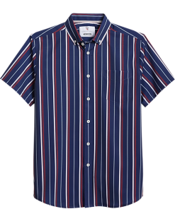 Report Collection Modern Fit Four-Way Stretch Short Sleeve Sport Shirt, Navy Stripe