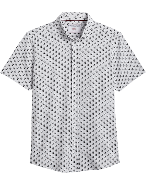 Report Collection Modern Fit Four-Way Stretch Short Sleeve Sport Shirt, Black & White Skull 3 Report Collection Modern Fit Four-Way Stretch Short Sleeve Sport Shirt, Black & White Skull