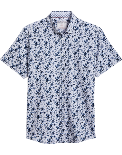 Report Collection Modern Fit Four-Way Stretch Short Sleeve Sport Shirt, Dark Blue Palm Tree