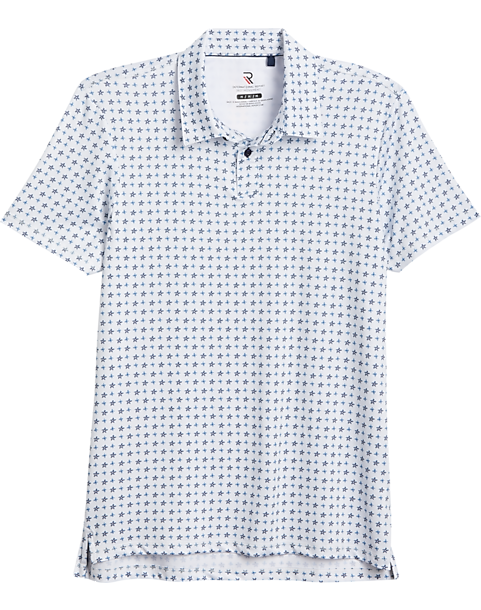 Report Collection Modern Fit Knit Polo, White & Blue Floral 3 Report Collection Modern Fit Knit Polo, White & Blue Floral