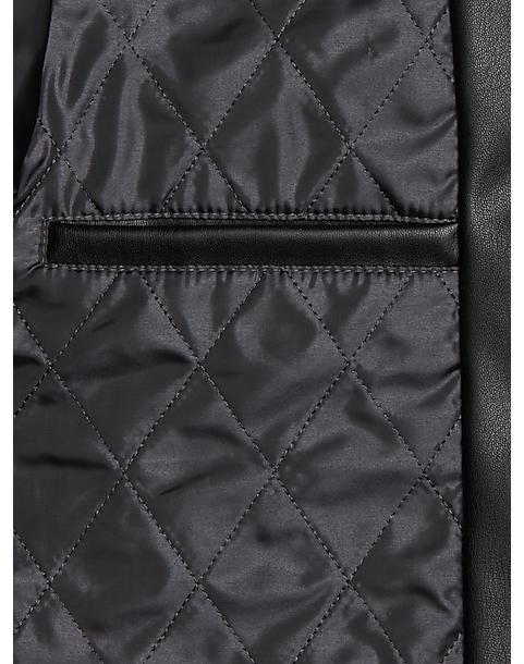 Michael Strahan Modern Fit Bomber Jacket, Black Faux Lambskin 4 Michael Strahan Modern Fit Bomber Jacket, Black Faux Lambskin - Image 2