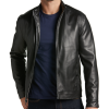 Michael Strahan Modern Fit Bomber Jacket, Black Faux Lambskin -Dress Shirts Sales MW40 71EE 02 MICHAEL STRAHAN BLACK SOLID MAIN 1