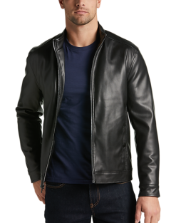 Michael Strahan Modern Fit Bomber Jacket, Black Faux Lambskin