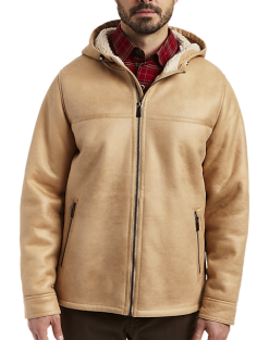 Rainforest Classic Fit Faux Nubuck Hooded Jacket, Cognac